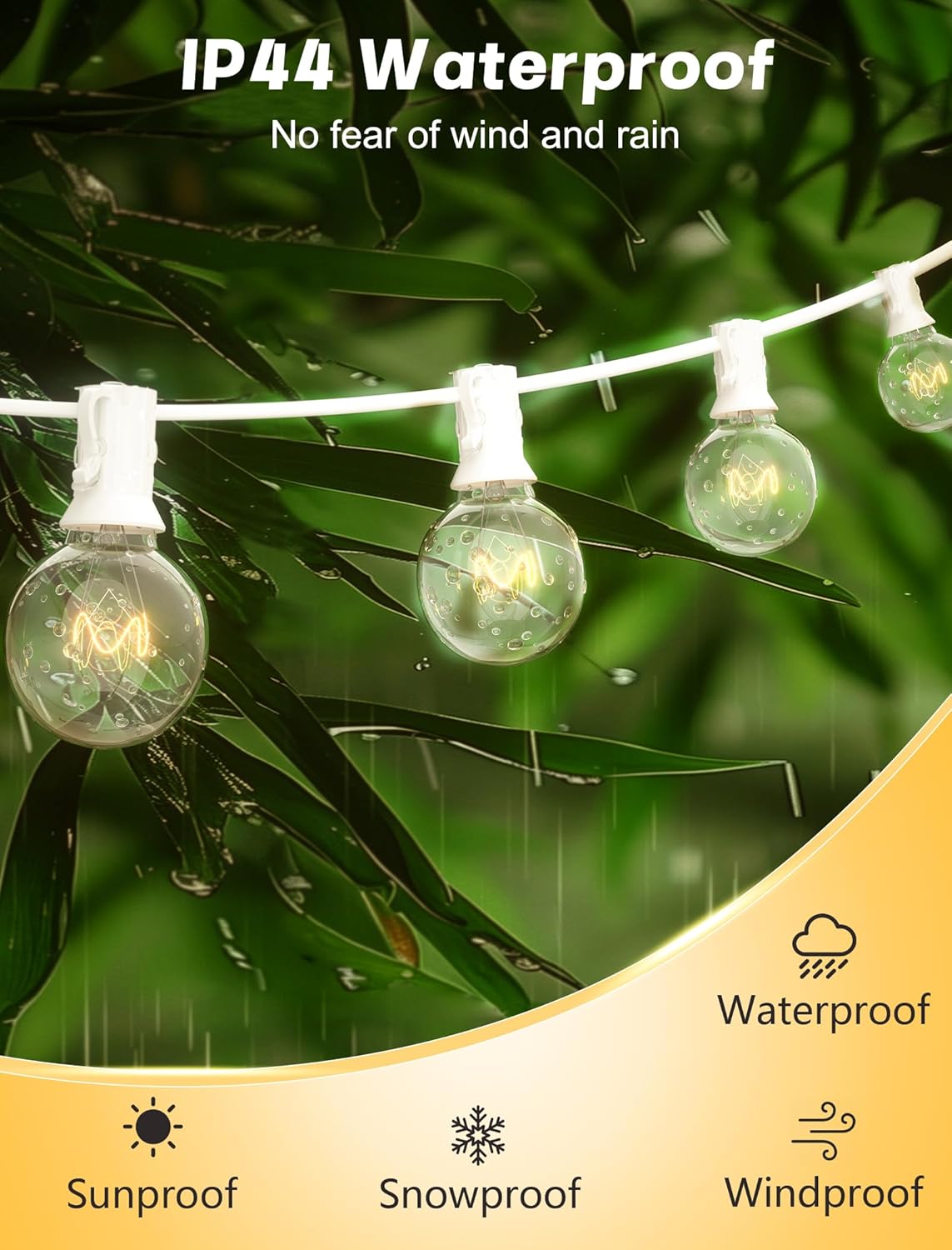 50Ft Outdoor Patio String Lights G40 Connectable Globe Lights with 53 Clear Globe Bulbs(3 Spare), UL Listed Garden Light for Indoor Outdoor Commercial Decor, 50 Hanging Sockets, 5W/E12 Base, White