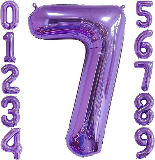 Purple 7 Balloon Number,40 Inch Number 7 Balloon Big Purple 7 Foil Mylar Helium Balloon for Birthday Party Decorations