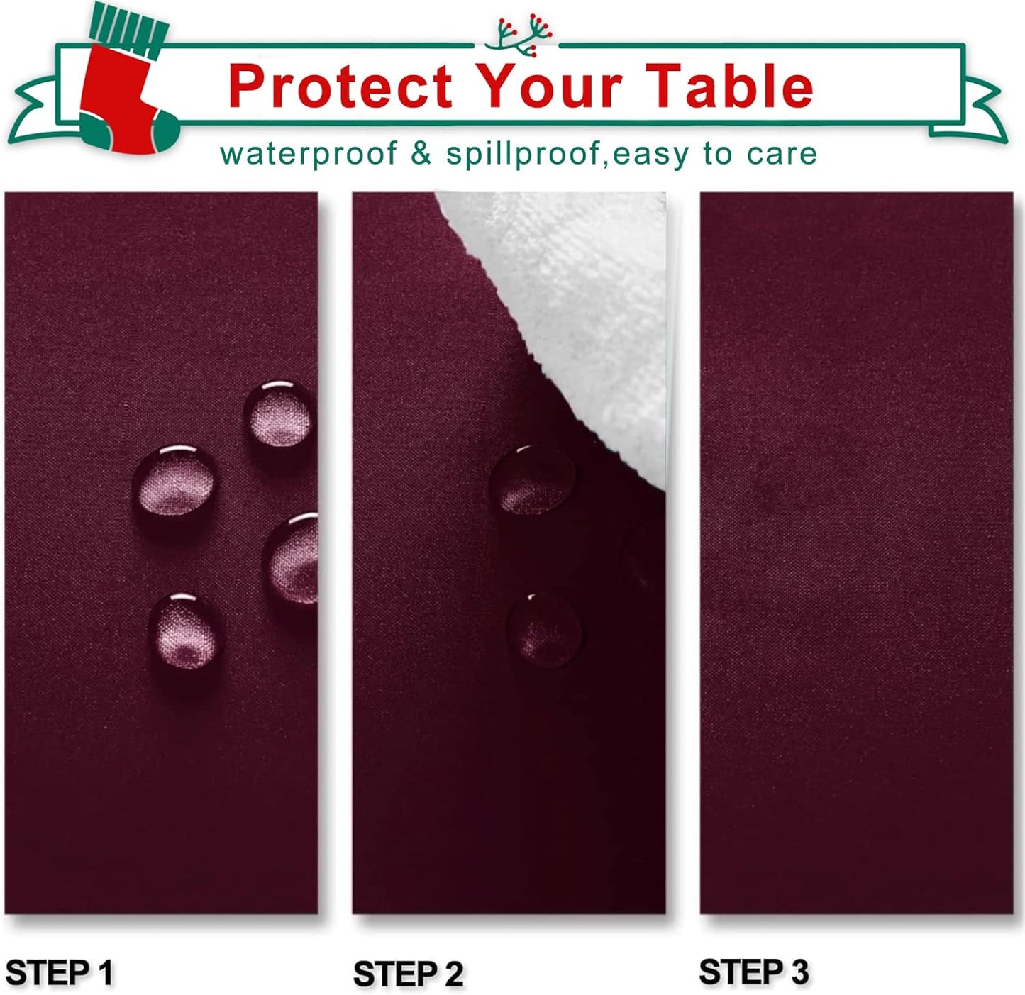 Hiasan Burgundy Tablecloth for Rectangle Tables - Waterproof Washable Polyester Fabric Table Cloth for Buffect Dining Birthday Party Wedding, 54 x 120 Inch