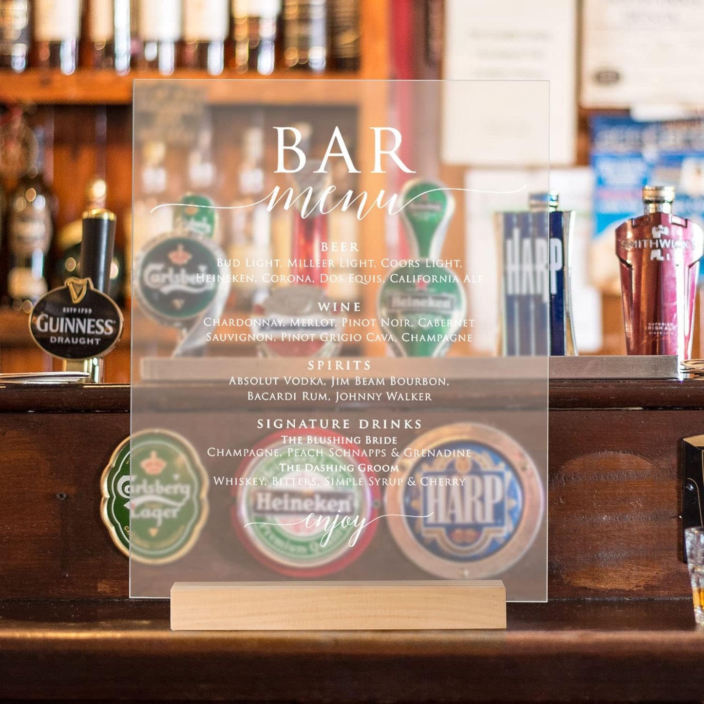 JINMURY 8x10 Inch Frosted Acrylic Sign with Holder- 6 Pack Blank Frosted Acrylic Sheets and Wood Stands, DIY Blank Table Signs for Wedding Party Reception (6 Pack 8 x10 Inch)