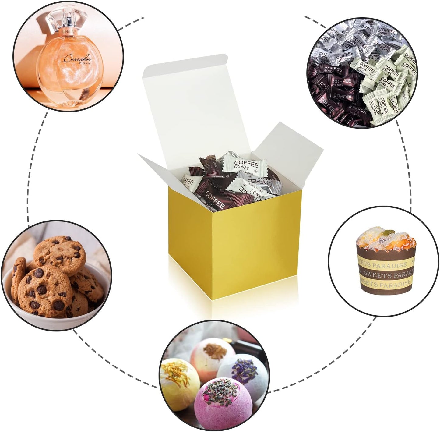 50 Pack Small Gift Boxes, 3x3x3 Favor Boxes Gold Paper Gift Boxes with Lids for Presents, Crafting, Cupcake Boxes, Gifts, Candy Boxes for Wedding Party Bridal Shower Baby Shower Favors