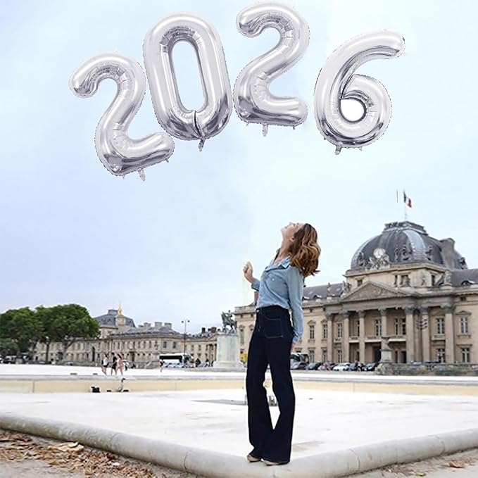 GOER 42 Inch 2026 Silver Foil Number Balloons for 2026 New Year Eve Festival Party Supplies Graduation Decorations