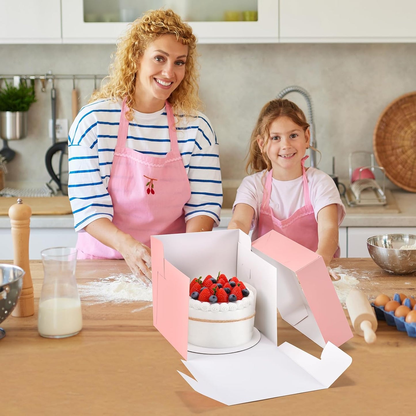 12Pcs 8x8x8 Inches Cake Boxes, Pink Square Bakery Boxes with Window, Disposable Cake Carrier Container for Pastries, Pie, Cookies, Chocolates, Cupcakes, Birthday Party, Wedding