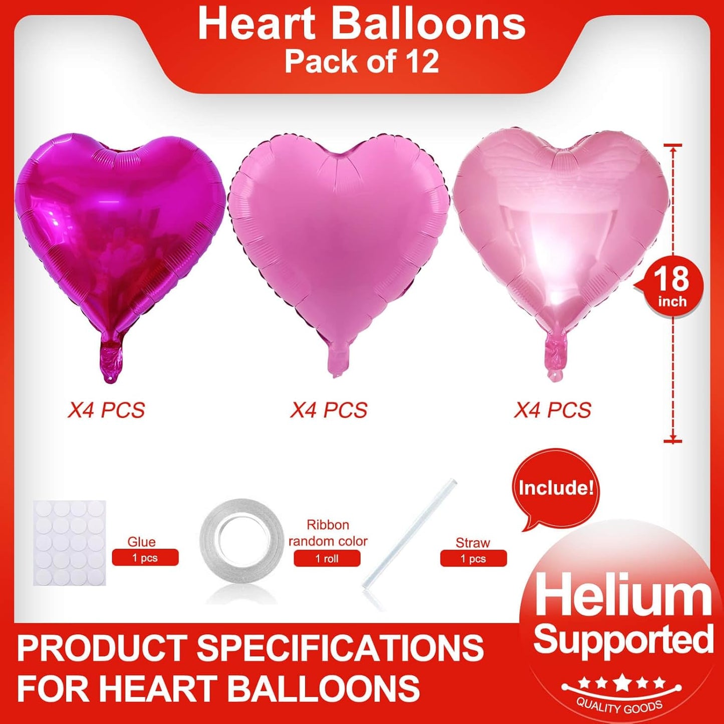 Pink Heart Shaped balloons Pack of 12,18 Inch Love Valentine Balloons Heart Romantic Balloons For Valentines Day Propose Marriage Wedding Bridal Shower Engagement Party Decorations