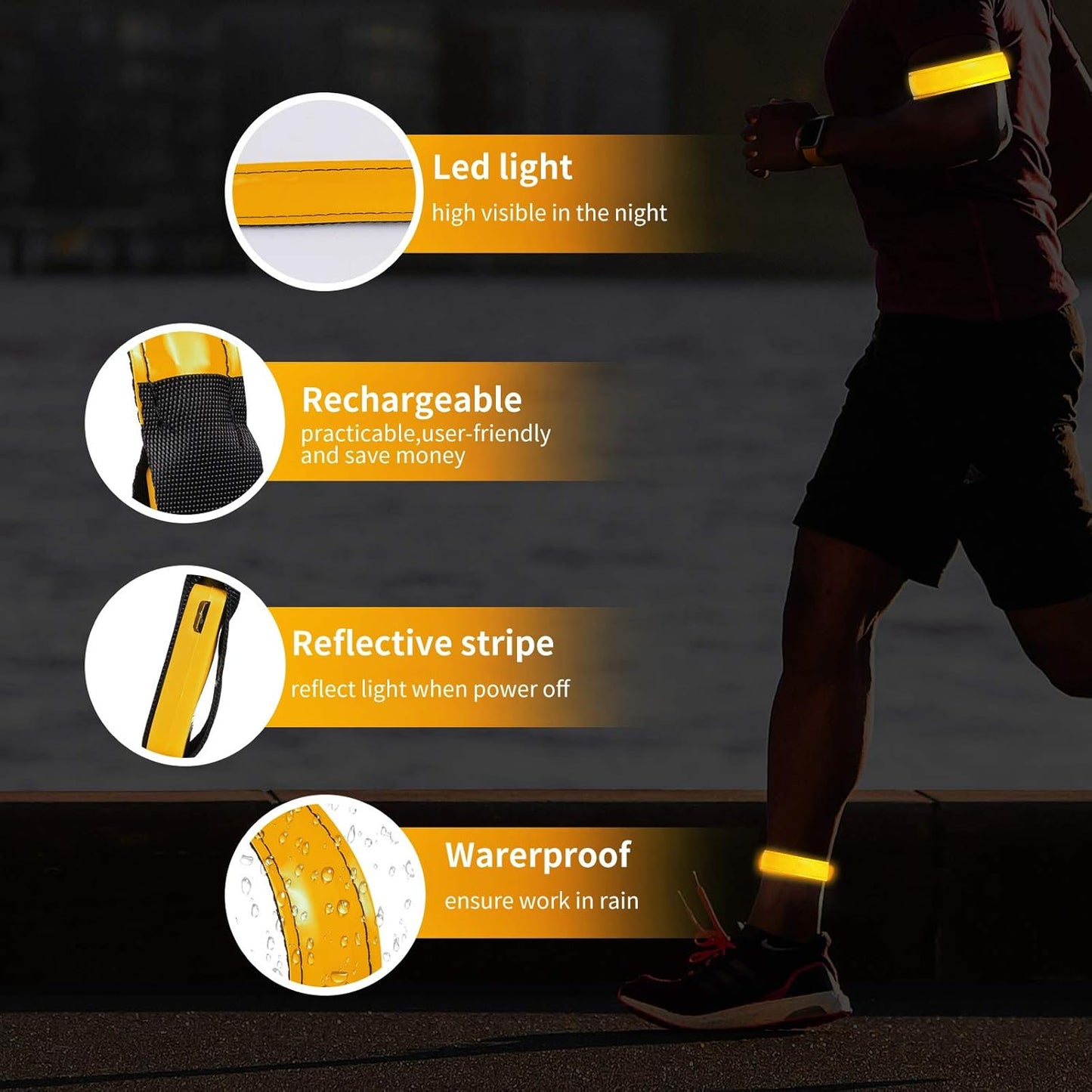 Rechargeable LED Armband for Running(2 Pack), Light Up LED Armband, High Visibility Reflective Running Gear for Night Safety, Running Lights for Running Walking Cycling
