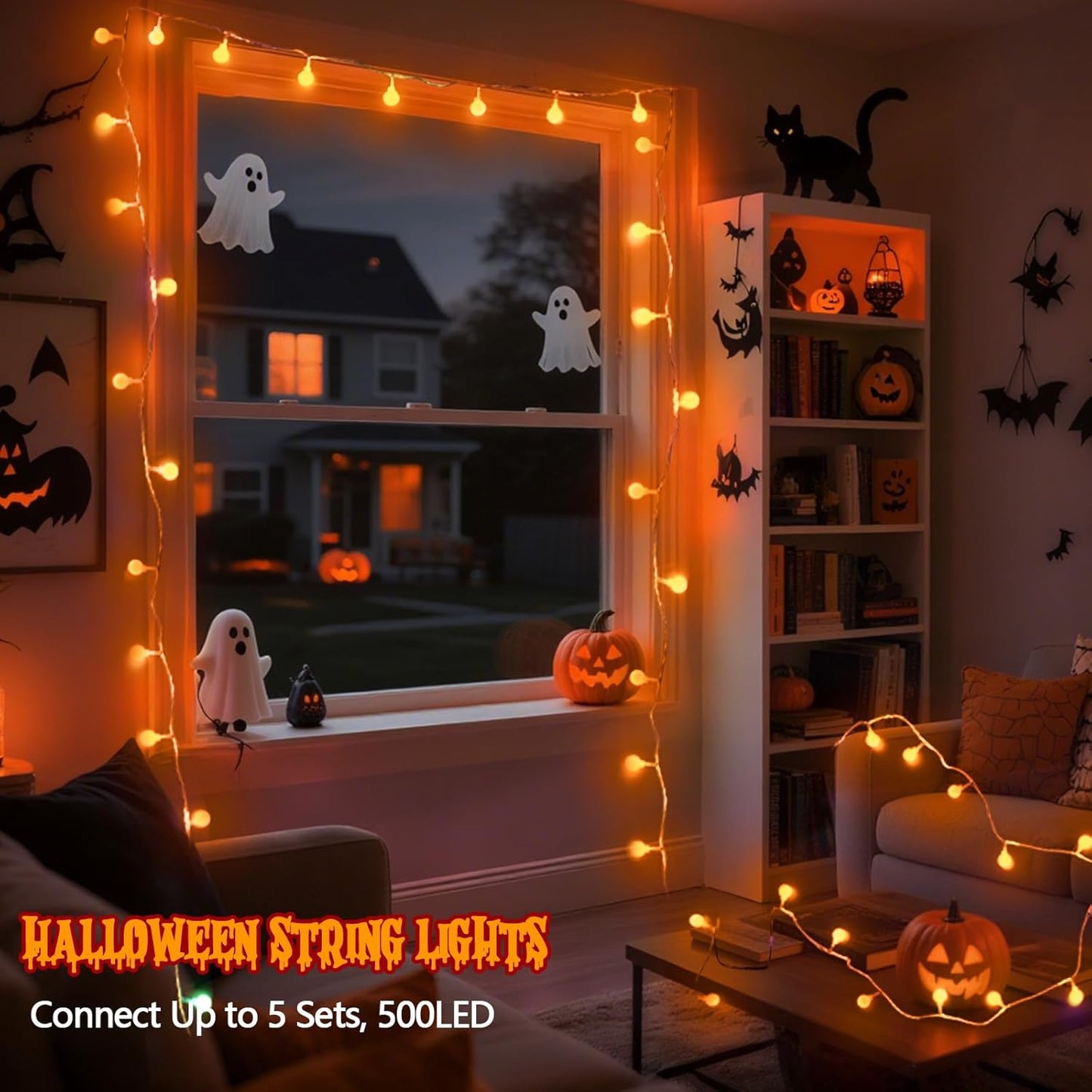 Connectable Orange Halloween Lights Outdoor Indoor - 43FT 100LED Globe String Lights Plug in with Timer, 13 Modes Fairy Light Waterproof for Party Halloween Decorations Bedroom Decor