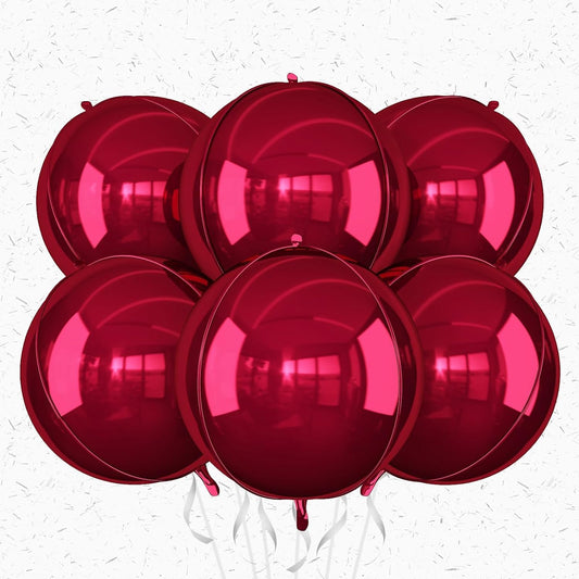 6Pcs Burgundy Round Foil Balloons,Giant 4D Round Ball Balloon,22 Inch Metallic Burgundy Balloons for Birthday Wedding Graduation Prom Party Decorations