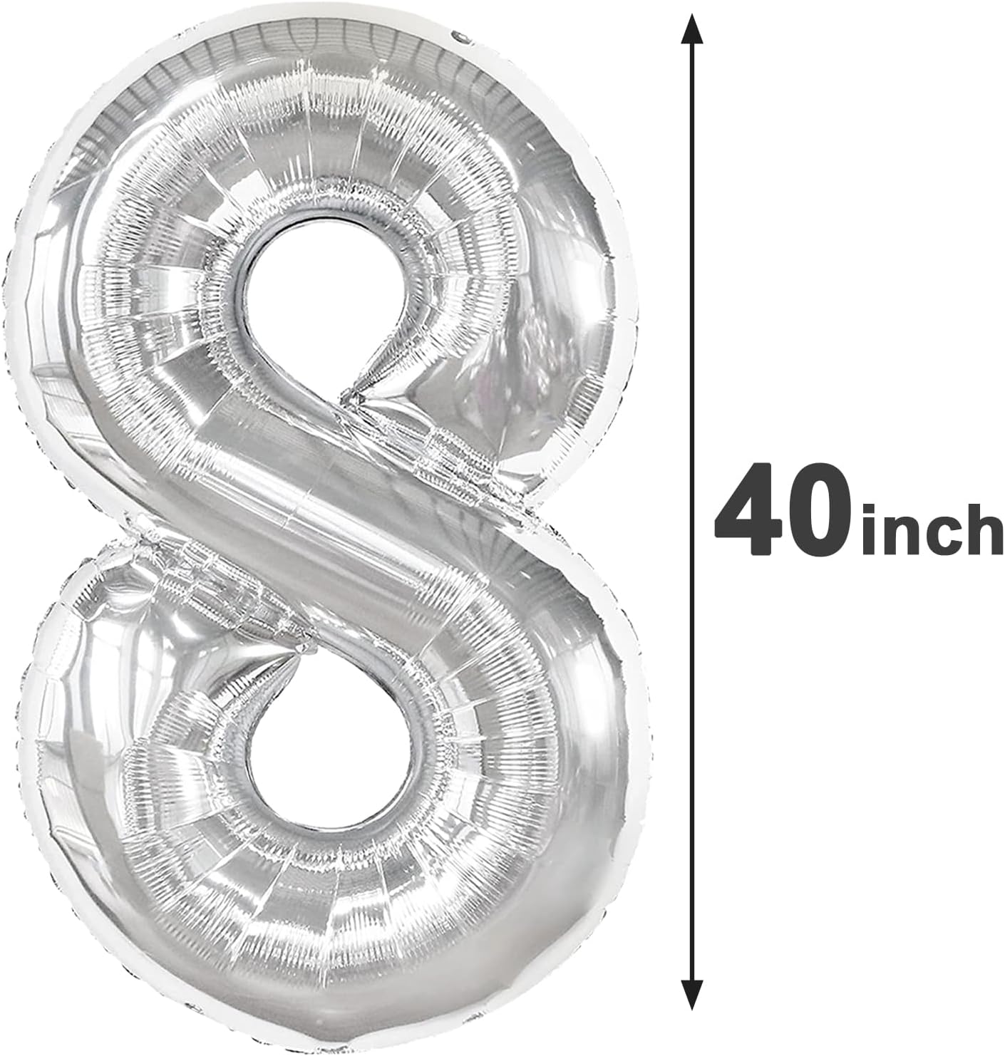 Silver Foil Number 8 Balloon 40 Inch, Helium Mylar Eight Number 8 18 28 38 48 58 80 88 Birthday Balloons, 8th Silver Women Men Wedding Anniversary, Graduations Party Supplies