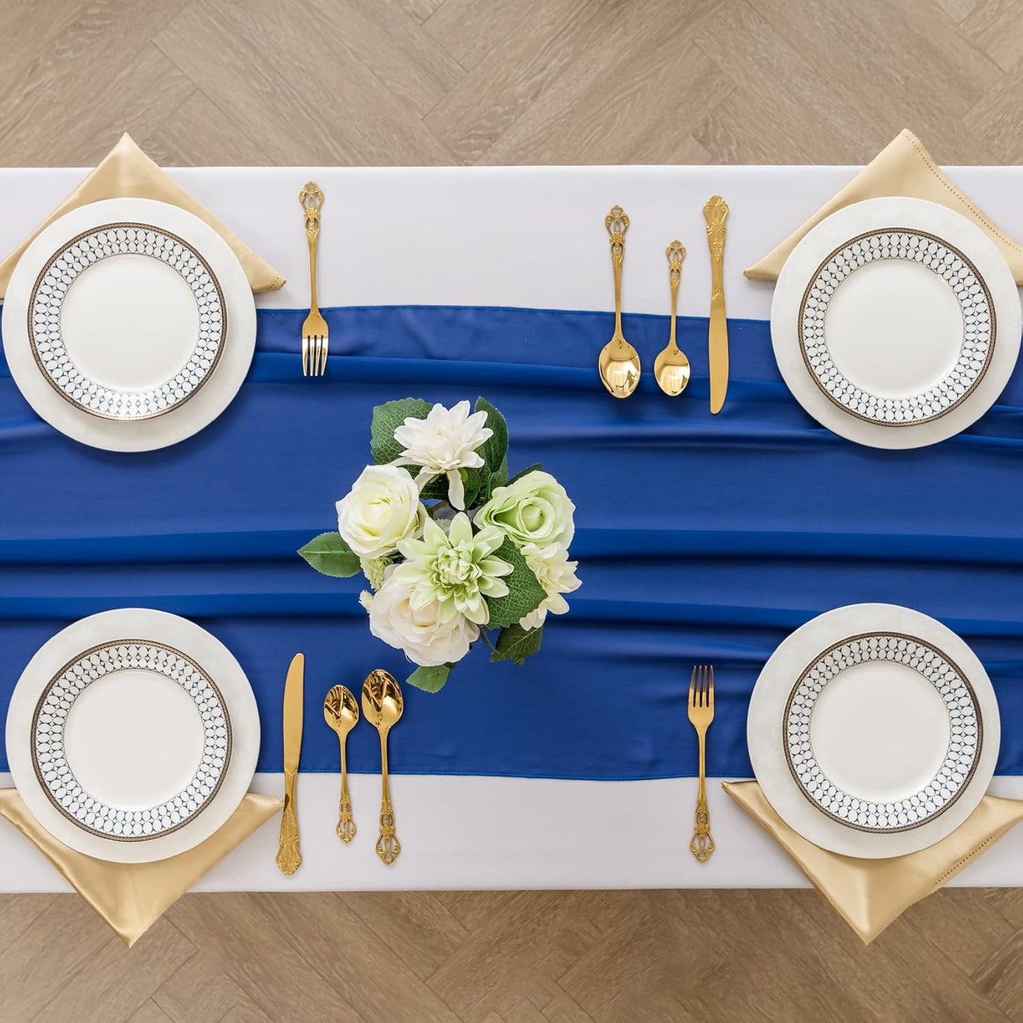 6Pack 9ft Chiffon Table Runner 14x108 Inch Sheer Romantic Table Runner for Wedding Birthday Party Bridal Shower Outdoor Decoration-Royal Blue