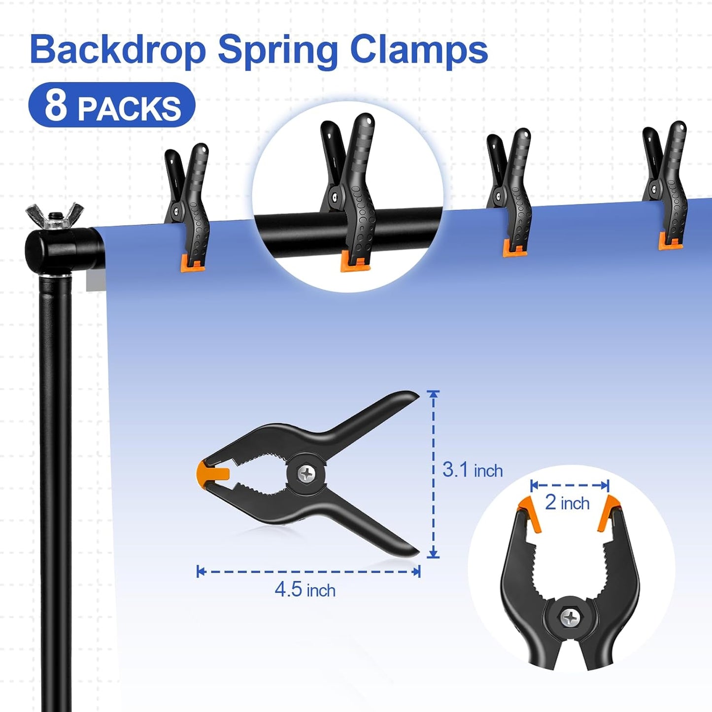 Backdrop Stand 10x6.6ft(WxH), Photo Studio Adjustable Background Stand Support System Kit with 8 Crossbars, 8 Clamps and Carrying Bag for Parties, Wedding, Photography, Decoration