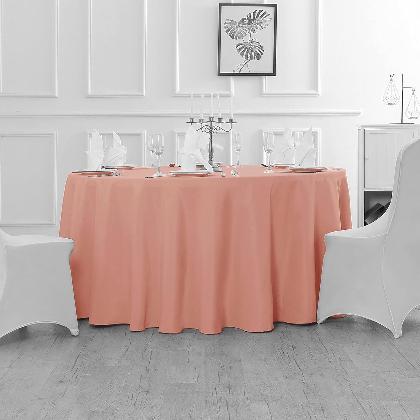 Fokitut 2 Pack Waterproof Round Tablecloth, 120 Inch, Stain Resistant and Wrinkle Polyester Table Cloth, Fabric Table Cover for Kitchen Dining, Wedding, Party, Holiday Dinner-Dusty Pink