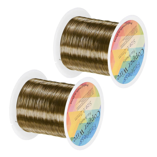 2-Rolls 0.2mm Jewelry Wire, 32 Gauge 328FT Craft Wire Copper Beading Wire for Jewelry Making/Planting/Weaving/DIY Crafting, Soft Metal Wires [100M, Bronze Tone]