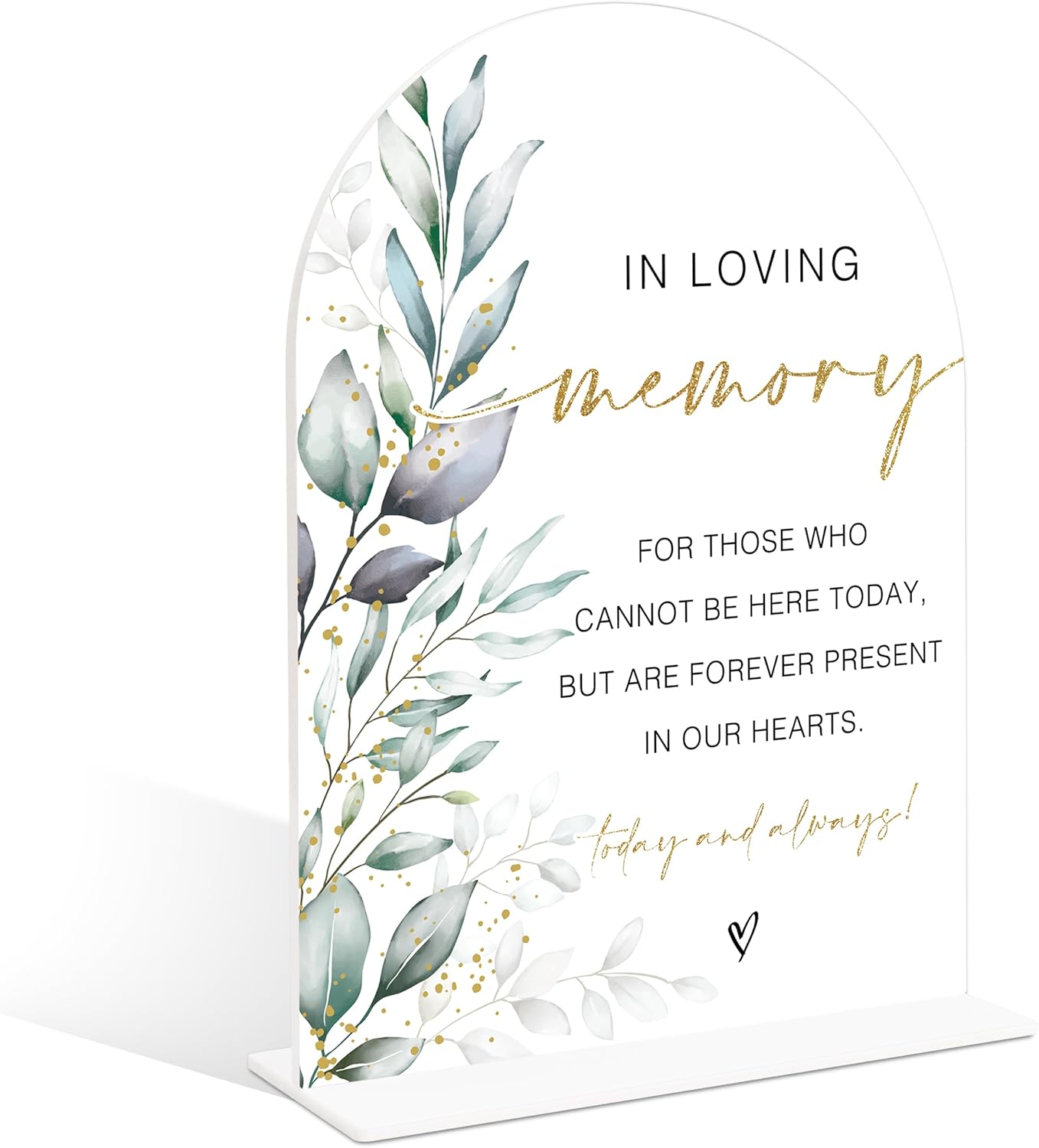 Acrylic Wedding Signs, Greenery Theme In Loving Memory, Memorial Table Sign for Wedding, Bridal Shower Table Decor with Stand, Engagement, Anniversary, Newlywed Events and Parties Supplies, 23