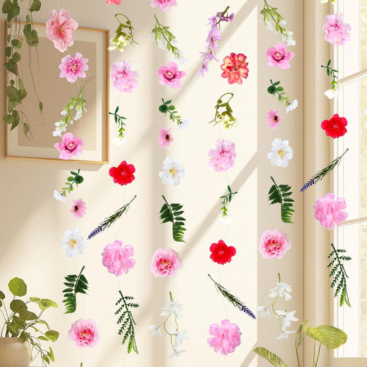 6 PCS 35.4 ft Artificial Hanging Flower Garland, Floral Vines Hanging Flowers for Decoration with Hooks, Wildflower Garland for Wedding Party Background, Birthday, Baby Shower, Home, Garden