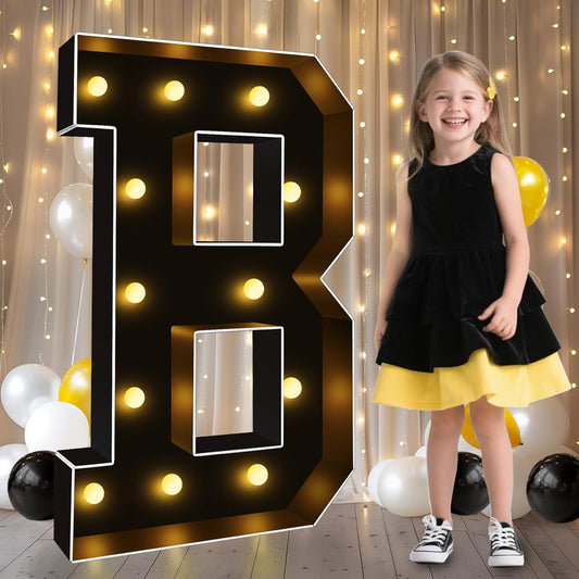 Pooqla 3 FT Marquee Light Up Letters, Black Marquee Letter Lights 3 Feet Tall, Giant LED Sign Big Mosaic Letters for Balloons Birthday Party Anniversary Wedding Decorations, Warm White B