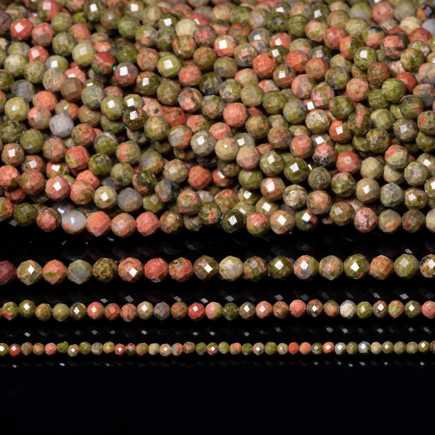 Song Xi 180pcs 2mm Natural Unakite Gemstone Beads Faceted Round Loose Stone Beads for Jewelry Making