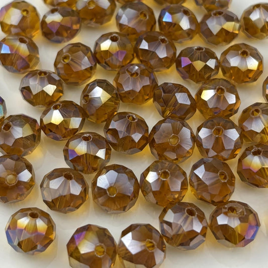 100pcs 8mm Crystal Glass Beads for Crafts Faceted Rondelle Glass Beads for Jewelry Making Crystal Spacer Beads for Necklaces Bracelets Earrings DIY Craft(Amber AB)