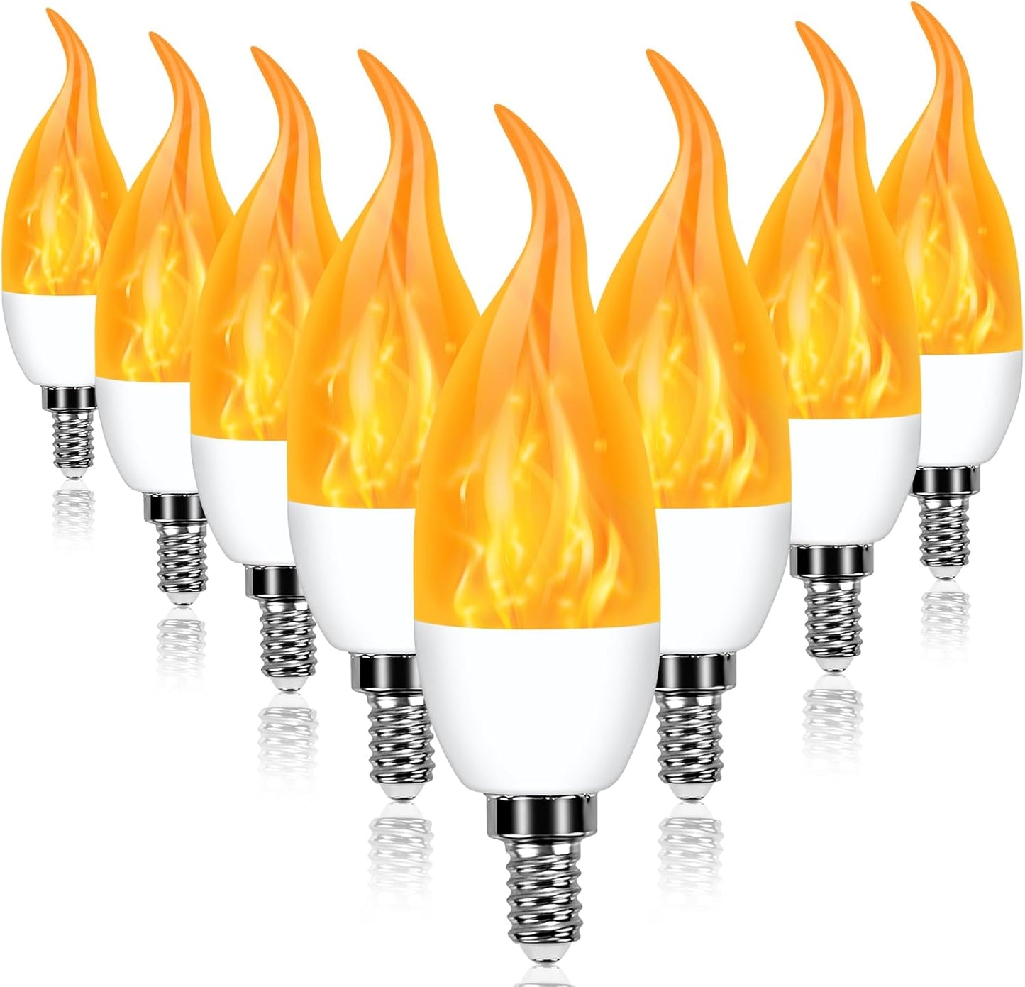E12 LED Flickering Candelabra Flame Effect Light Bulbs - Upgrade Flicker Candelabra Torch Fire Effect Lights Bulbs for Outdoor Halloween Xmas Holiday Decorations 3W 1400K (8 Pack)