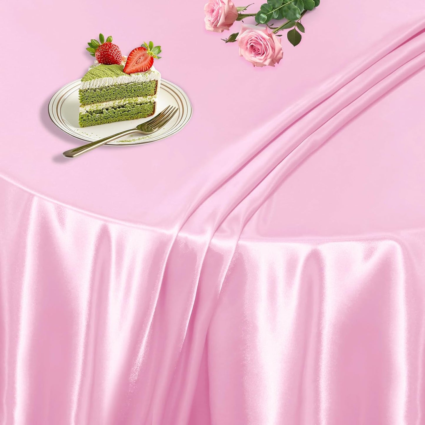 KKJIAF 1 Pack 108 Inch Round Table Cloth, Light Pink Overlay Round Satin Table Cover, Silky Satin Dining Tablecloths for Wedding Buffet Parties Banquet Decoration