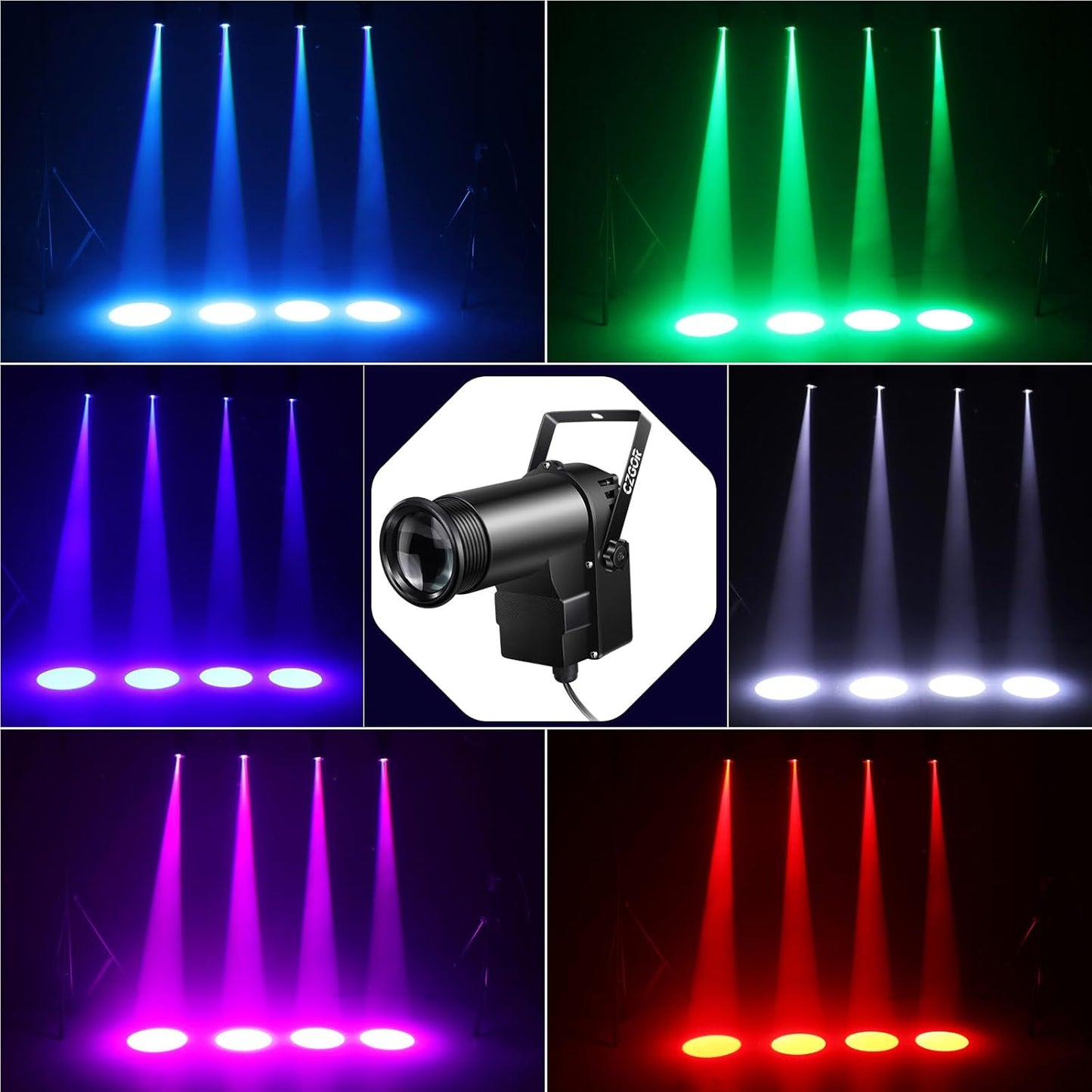 Pinspot Light 15W DMX 2 Pack, Czgor RGBW Disco Ball Lights with Remote Control, DMX512, Sound Activated Pin Spotlight for Party Wedding DJ Disco Shows