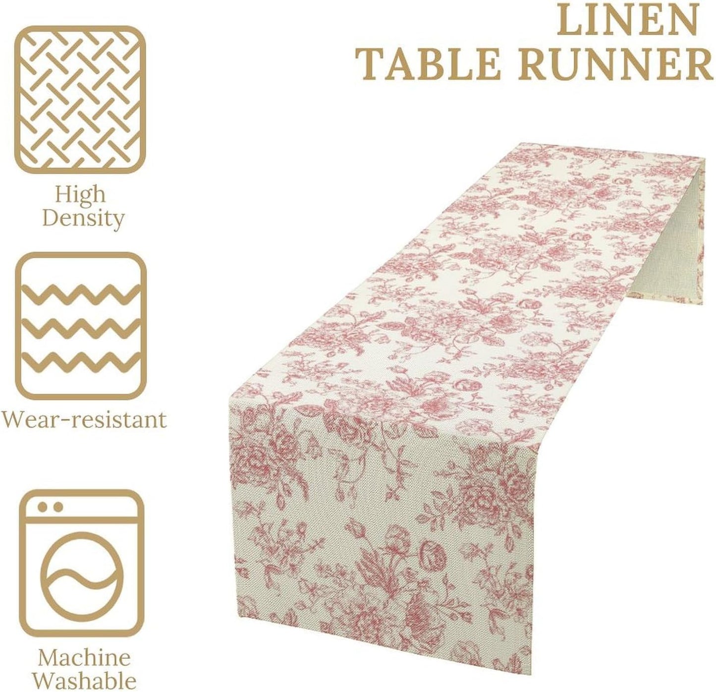 Pink White Flower Table Runner, Wildfloral Floral Sketch Pattern Print Kitchen Dinning Table Runner for Indoor Outdoor Home Wedding Party Holiday, 13x70 Inch