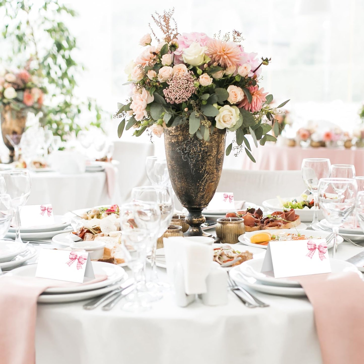 25 Bow Place Cards for Table Seating, Watercolor Wedding Name Place Card, Tent Cards for Birthday Bridal Shower Baby Shower Reception Dinner Party Decorations -A24