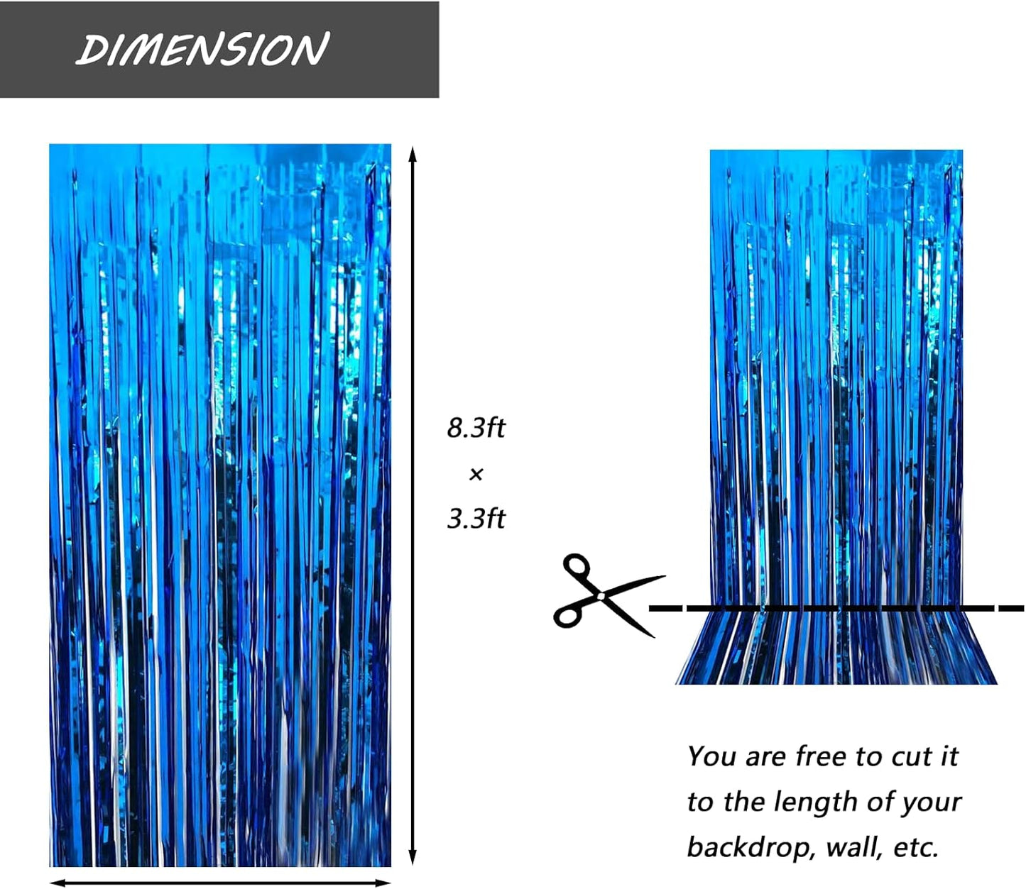 Blue Foil Fringe Curtain 3.3×8.3FT 6 Packs, Metallic Tinsel Curtains Party Streamers for Birthday Graduation Baby Shower Decoration (6pcs,3.3FT×8.3FT, Blue)