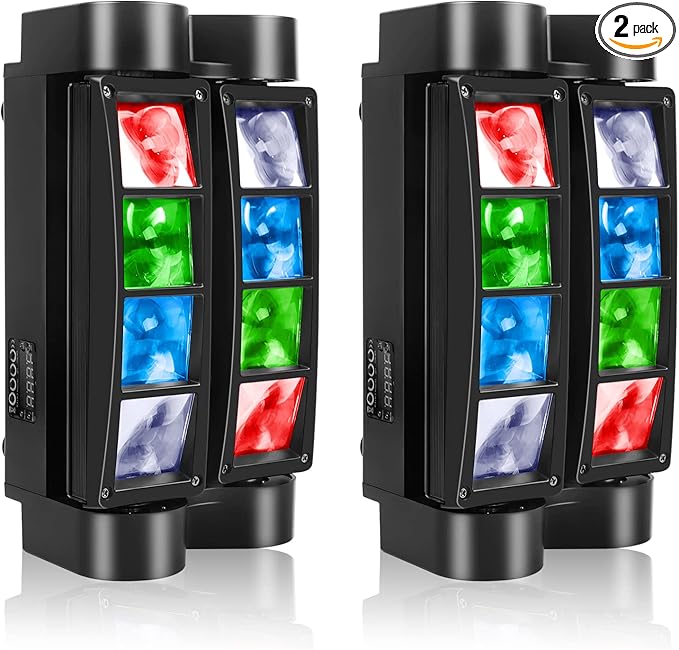 U`King Spider Moving Head Light 8x10W LEDs Beam DJ Lights RGBW Sound Activated and DMX-512 Control for Party Pub Festival Disco Show Wedding Event Stage Lighting - 2 Packs