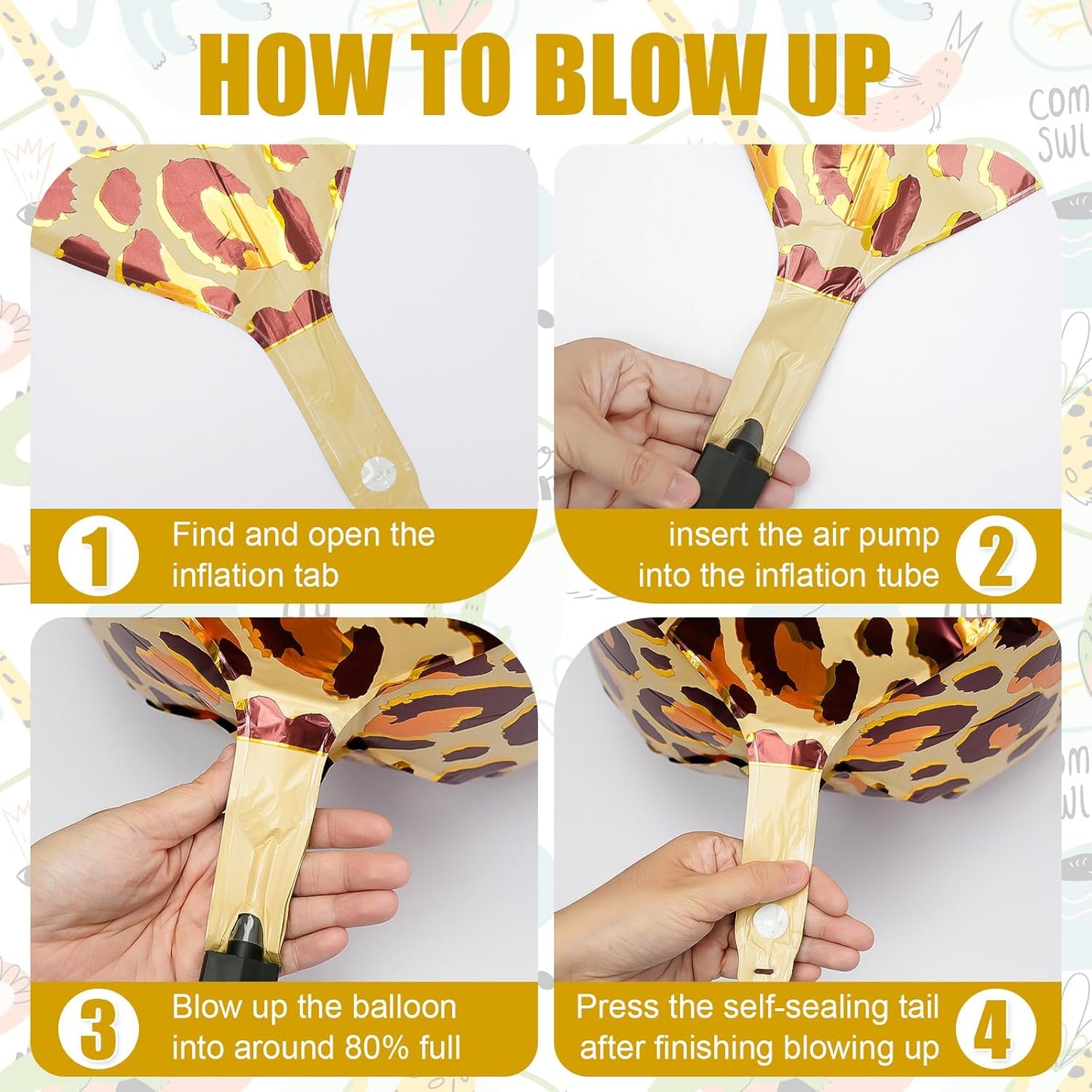 6Pcs Gold Cheetah Print Foil Balloons, 22inch 4D Leopard Theme Balloons, Large Round Ball Animal Foil Balloon for Cheetah Zoo Themed Wild Jungle Birthday Party Backdrop Decorations