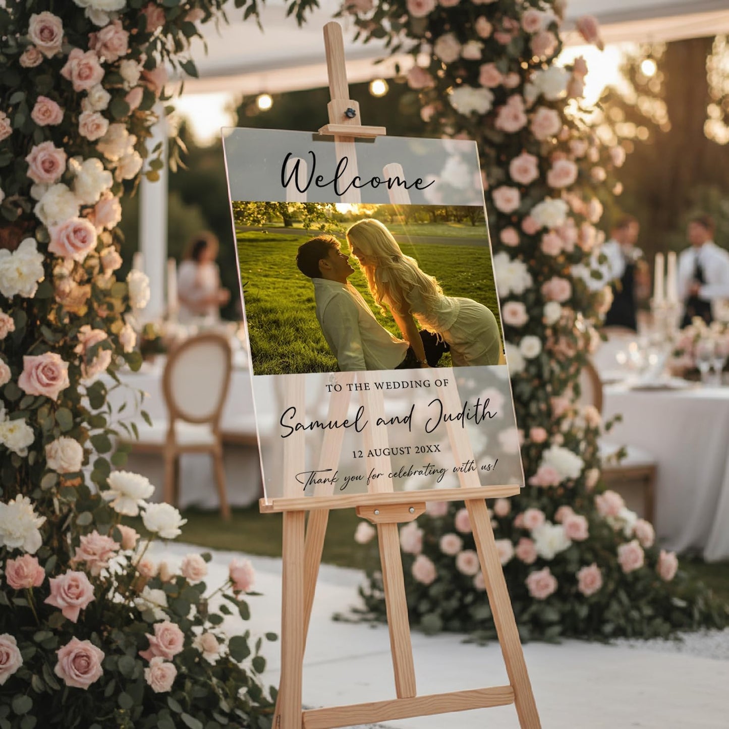 Personalized Wedding Photo Acrylic Welcome Sign – Custom Picture Board with Bride & Groom Names, Elegant Acrylic Wedding Reception Entrance or Ceremony Decoration, Indoor & Outdoor Keepsake Gift #6