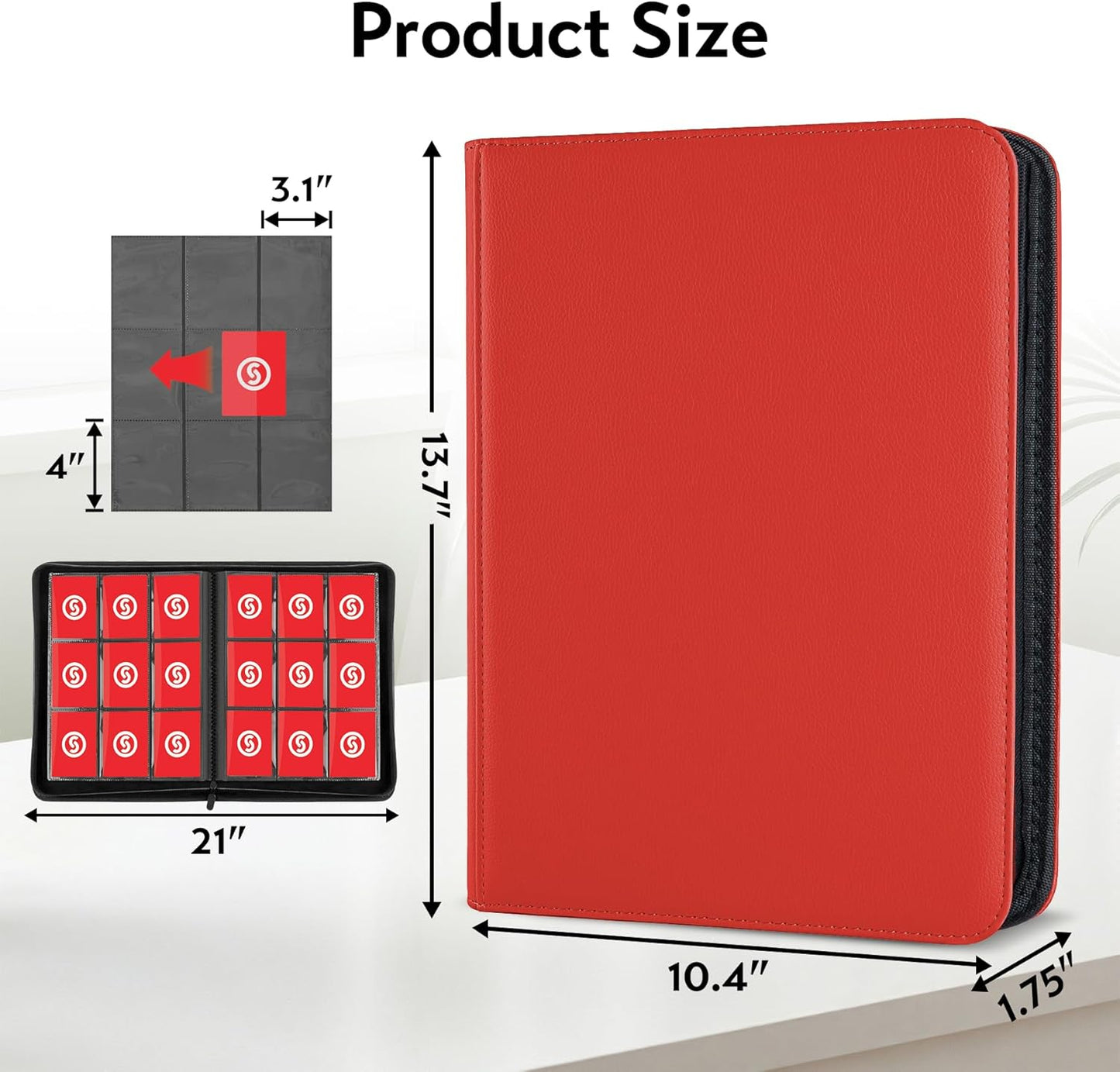 Card Binder 9 Pocket for 360 Cards - Premium Trading Card Binder with Sleeves Protection, Side Loading Card Collection Binder for TCG, MTG, YGO, One Piece Collectible Cards (Red)