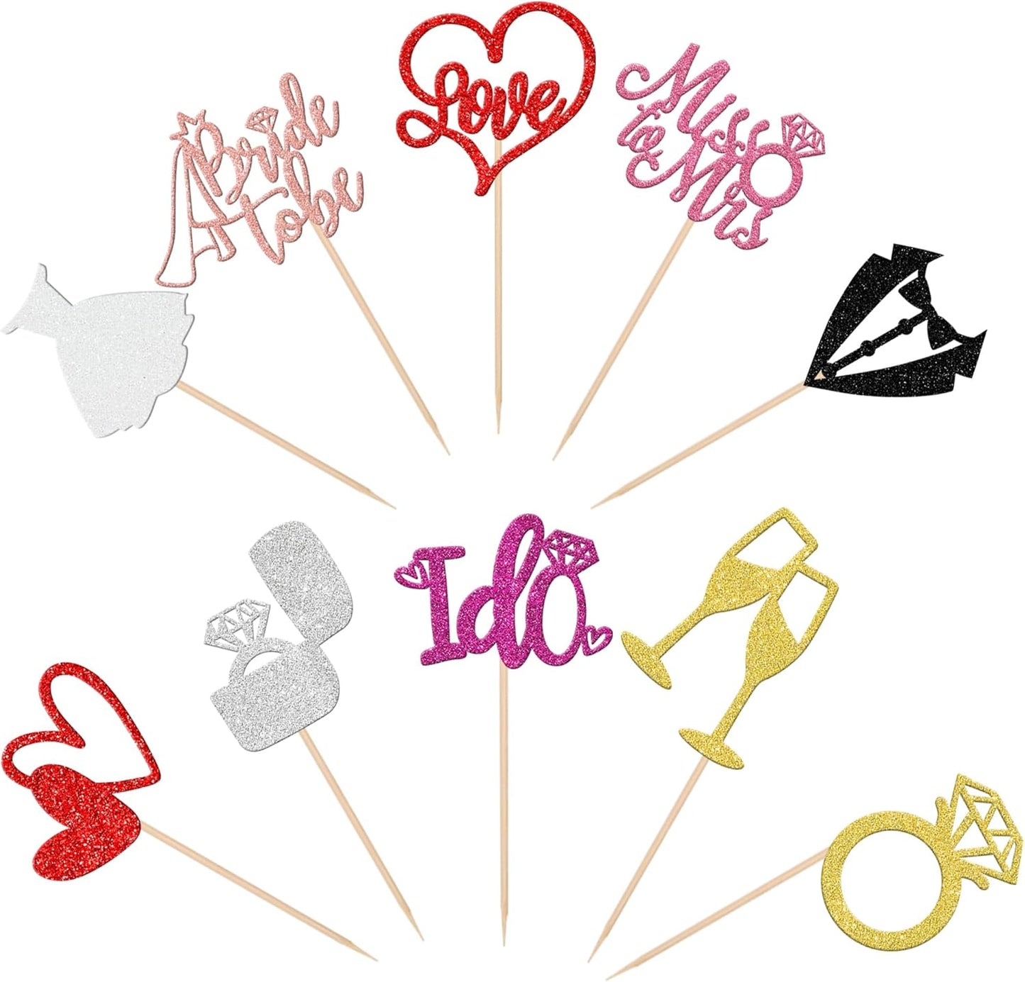 30 PCS He Asked She Said Yes Cupcake Toppers Glitter Engagement Cupcake Toppers Miss to Mrs I Do Love Heart Ring Miss to Mrs Cupcake Picks for Wedding Engagement Party Cake Decorations Supplies Multi