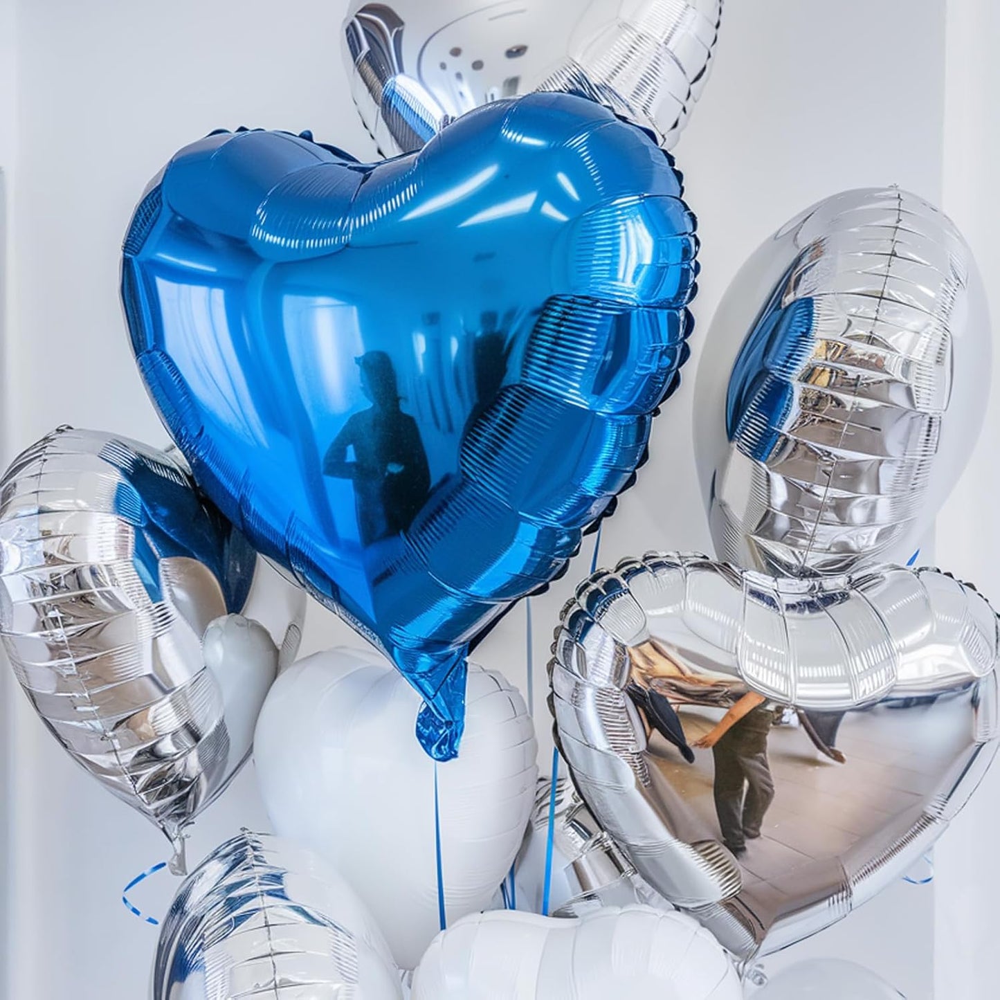 Blue Silver Heart Balloons, 18 Inch Royal Blue and Silver Heart Shape Balloons, 12PCS Helium Love Foil Balloon for Birthday Baby Shower Engagement Wedding Party Decorations