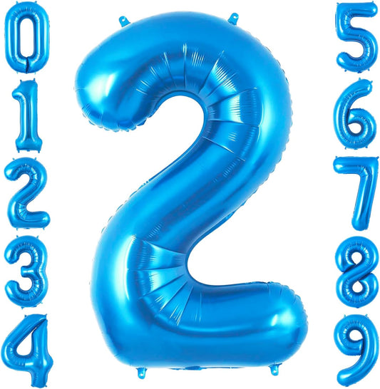 Blue 2 Balloon Number,40 Inch Number 2 Balloon Big Blue 2 Foil Mylar Helium Balloon for Birthday Party Decorations