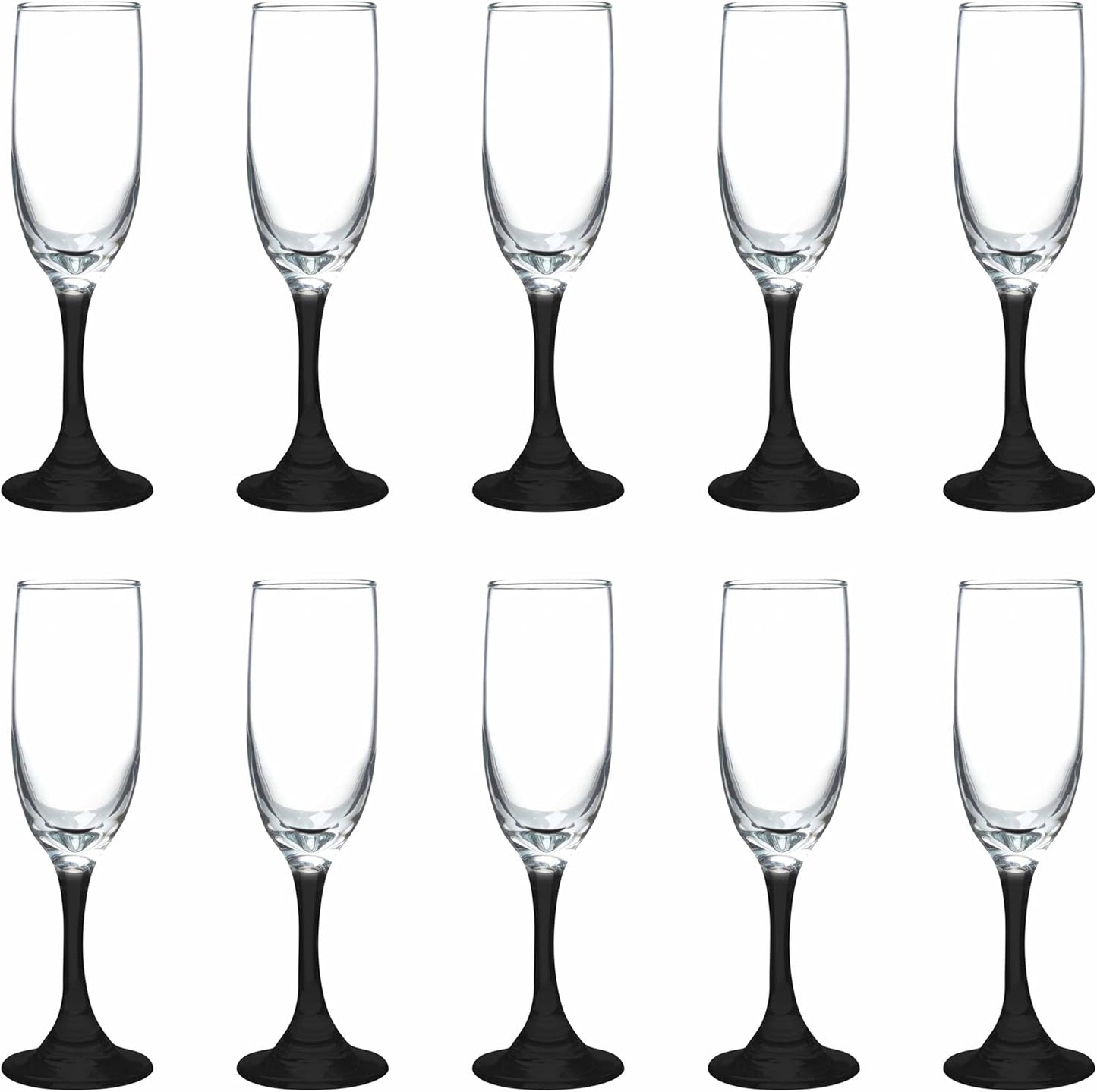 DISCOUNT PROMOS Premiere Champagne Flutes 6.25 oz. Set of 10, Bulk Pack - Elegant Drinkware for Weddings, Events, & Promotional Gifts - Black