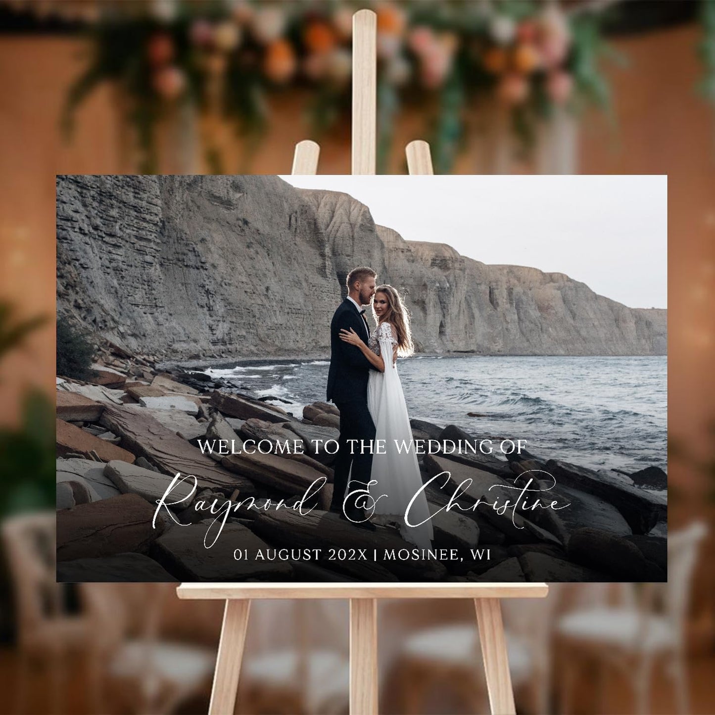 Personalized Wedding Photo Acrylic Welcome Sign – Custom Picture Board with Bride & Groom Names, Elegant Acrylic Wedding Reception Entrance or Ceremony Decoration, Indoor & Outdoor Keepsake Gift #7