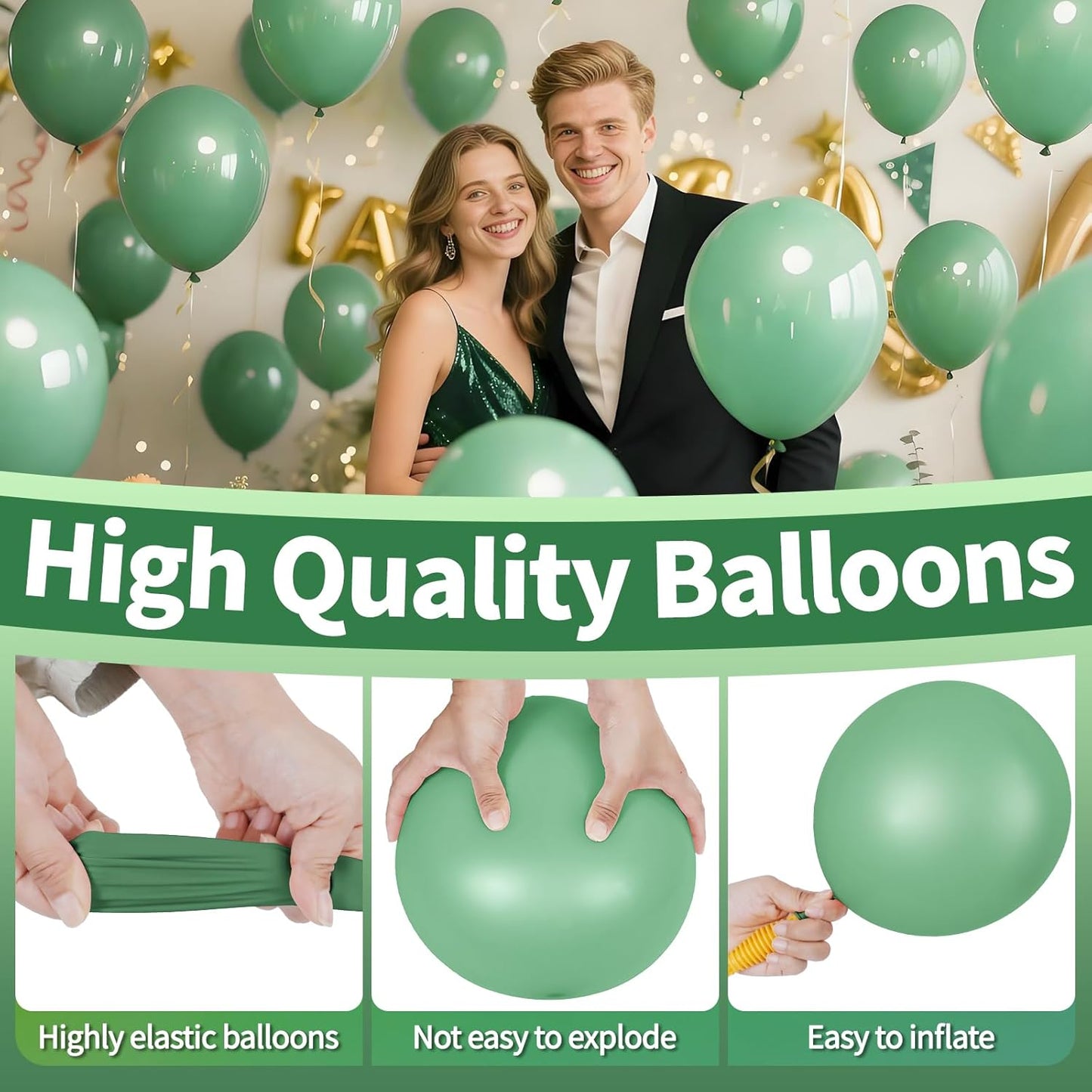 KAWKALSH Sage Green Balloon 12 Inch, 110pcs Latex Party Balloons Helium Bright Color for Birthday Baby Shower Wedding Party Supplies Arch Garland Decoration
