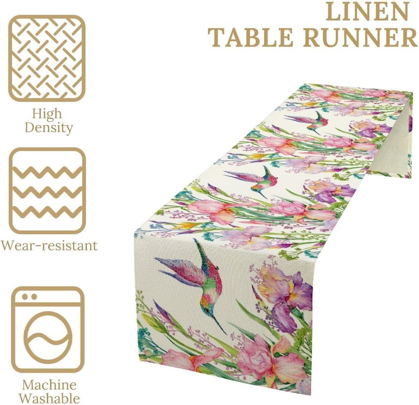 Hummingbird Table Runner,Pink Floral Country Style Table Runner for Kitchen Dining Table Home Party Decoration 13x108 Inch