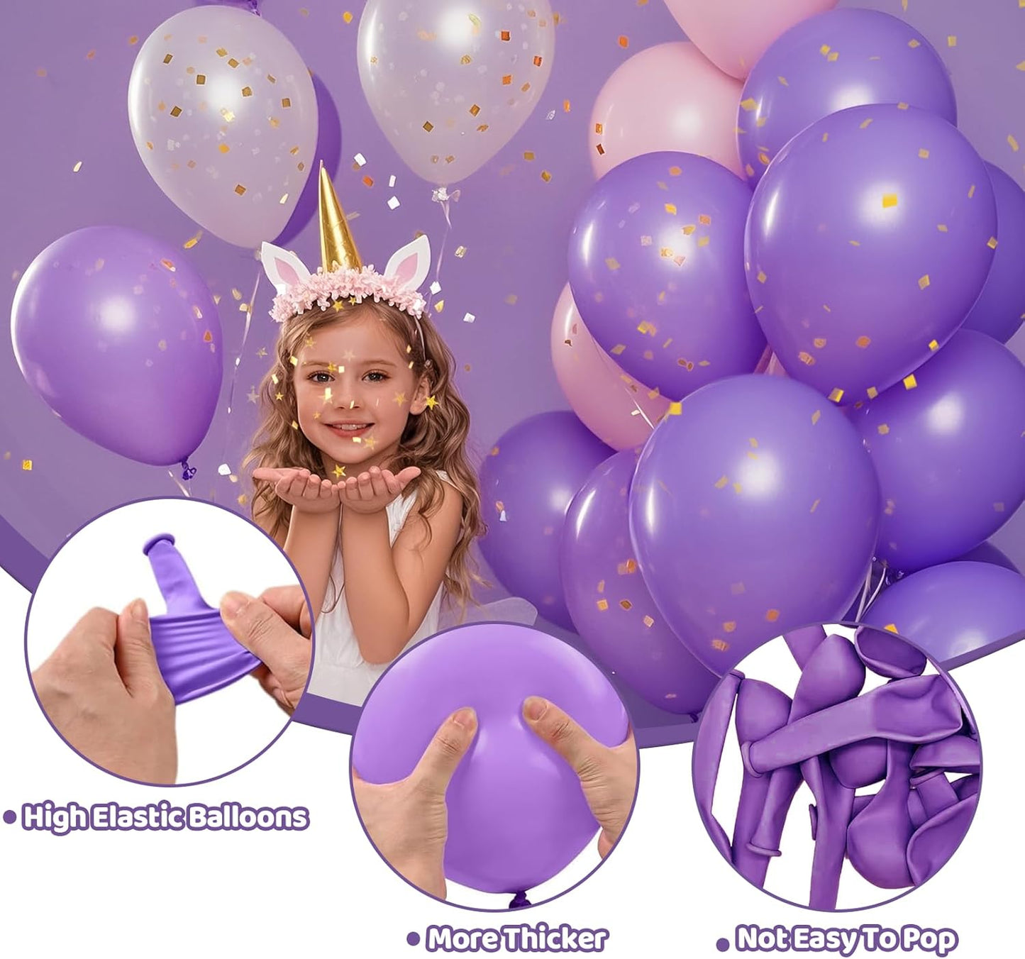 Purple Halloween Balloons, Latex Party Balloons with Ribbons, 100 Pack 12 inch Round Helium Balloons for Purple Wedding,Graduation,Birthday,Halloween Party Decorations and Spooky Party
