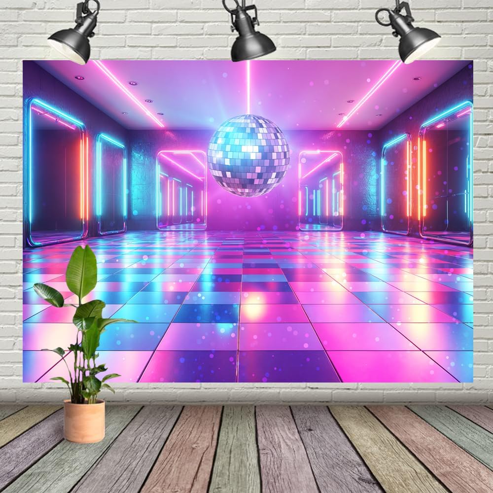 Disco Decorations Backdrop, Retro Glow Party 70s 80s 90s Theme Stage Dance Background Disco Party Decoration, Polyester Banner PartyBackdrop for Birthday Prom Portrait Photo Props 20x10FT