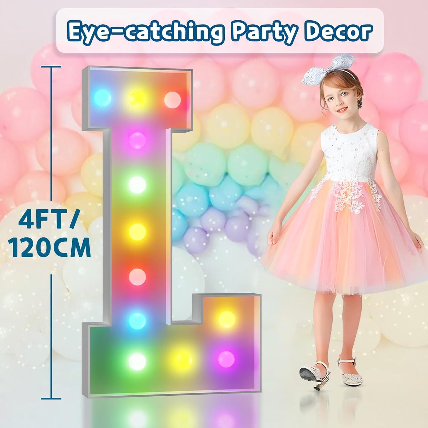 imprsv 4FT Colorful Marquee Light Up Letters L, 18 Colors Large Light up Letters Alphabet Sign with Remote, Large Marry Me Sign, Birthday Party Decorations Baby Shower Anniversary Wedding Decoration