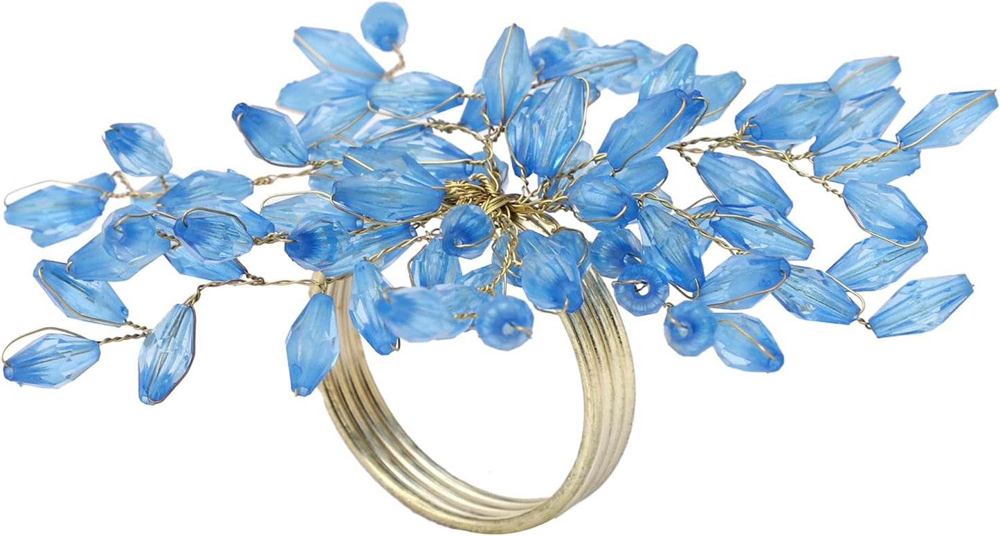 Napkin Rings Set of 6 for Dining Table Decoration Parties Everyday Metal Napkin Holder Leaf Turquoise (Pack of 6)