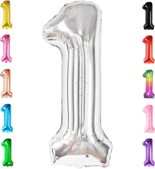 KatchOn, Giant Silver 1 Balloon Number - 40 Inch | 1 Balloon for 1st Birthday Decorations | Silver One Balloon For Happy Anniversary Decorations | One balloons for 1st birthday