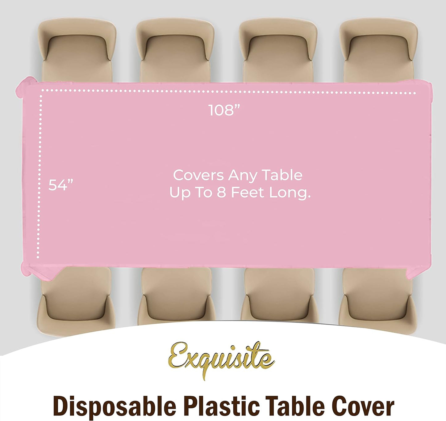 Party Solids Pack Of 12 Premium Plastic Tablecloth 54 Inch x 108 Inch Rectangle Table Cover - Pink