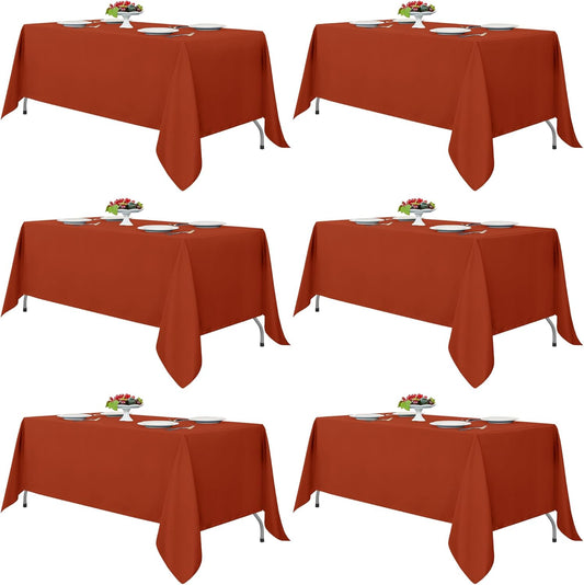 Fitable Rust Rectangle Tablecloths for 6 Foot Tables, 6 Pack - 70 x 108 Inches - Stain Resistant and Washable Fall Table Clothes, Polyester Fabric Table Covers for Wedding, Party, Banquet, Buffect