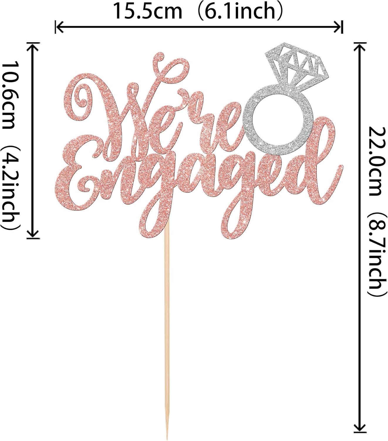 1 PCS We're Engaged Cake Topper Glitter Diamond Ring Wedding Engagement Cake Pick for Wedding Bridal Shower Theme Party Cake Decorations Supplies Gold