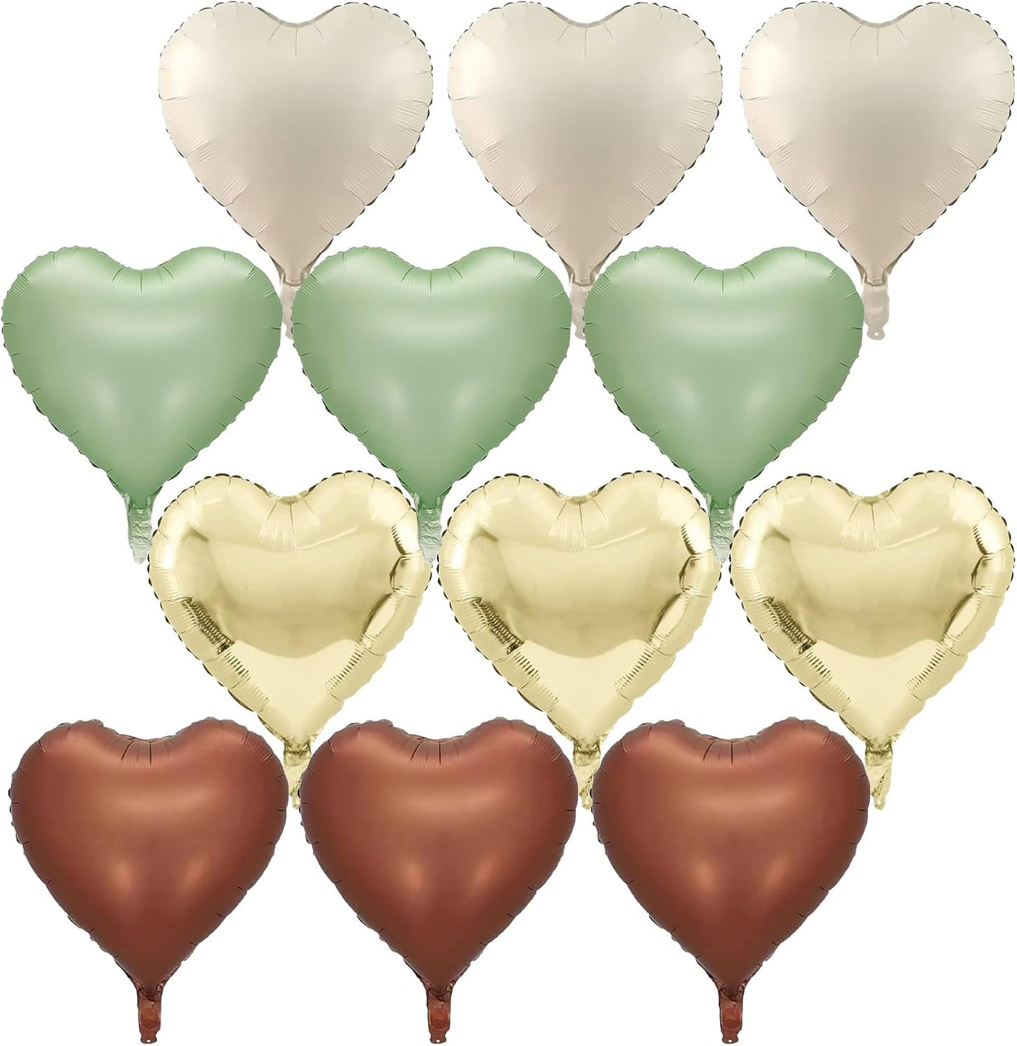 Green Gold Brown Heart Balloons, 12Pcs Retro Green Pastel Gold Beige Coffee Heart Shape Foil Balloons Olive Neutral Tan Cream Balloon for Boho Woodland Birthday Camo Army Hunting Baby Shower