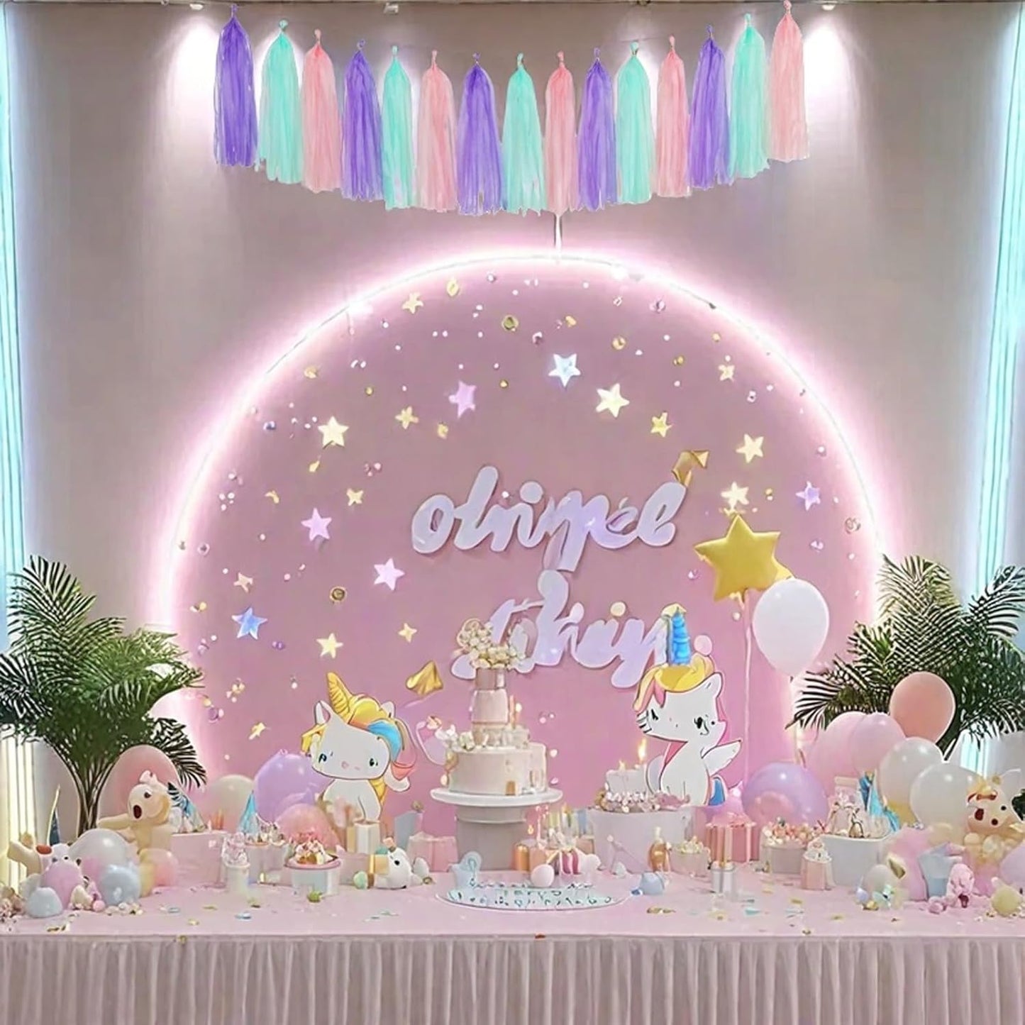 Pink Purple and Blue Tassel Garland Banner Paper Tassels for Birthday Party Decorations,Pack of 15