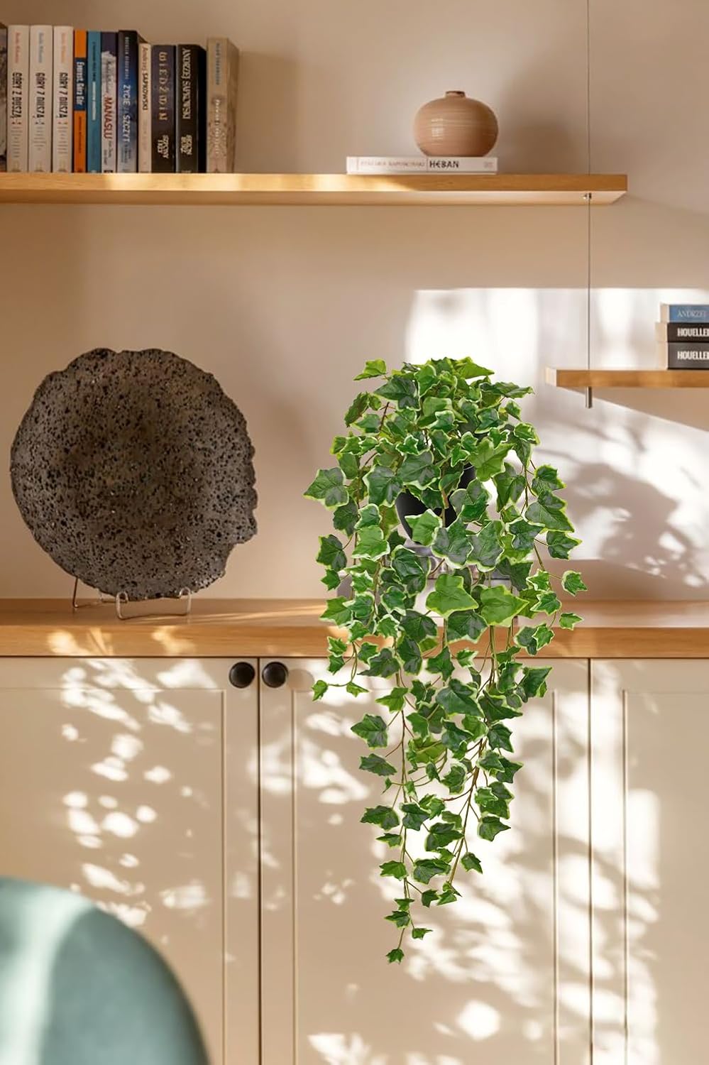 Hollyone Artificial Hanging Plants Potted 31.4" Fake Ivy Vine Faux Ivy Leaves Hanging Greenery Plant in Black Pot for Home Indoor Wall House Room Patio Shelf Office Decor