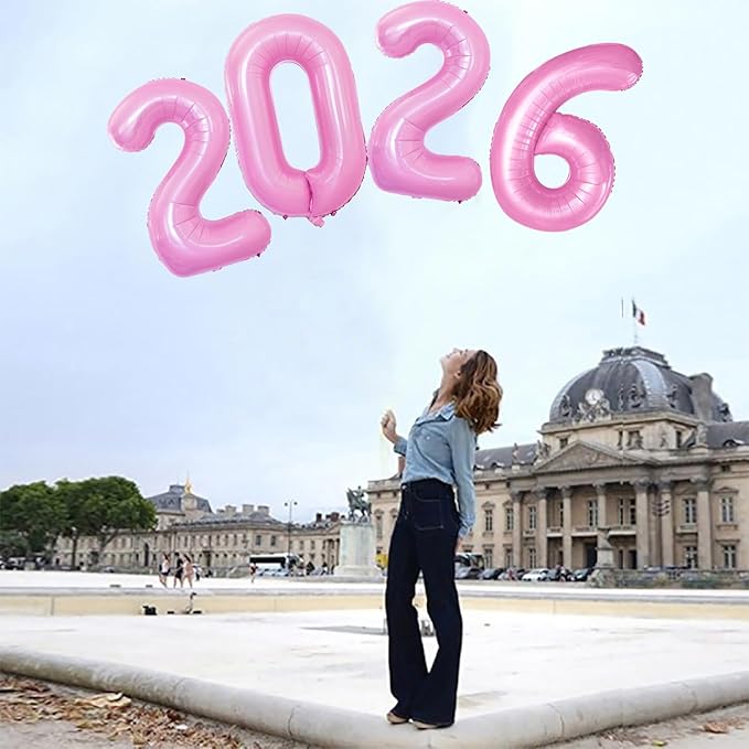GOER 42 Inch 2026 Light Pink Foil Number Balloons for 2026 New Year Eve Festival Party Supplies Graduation Decorations